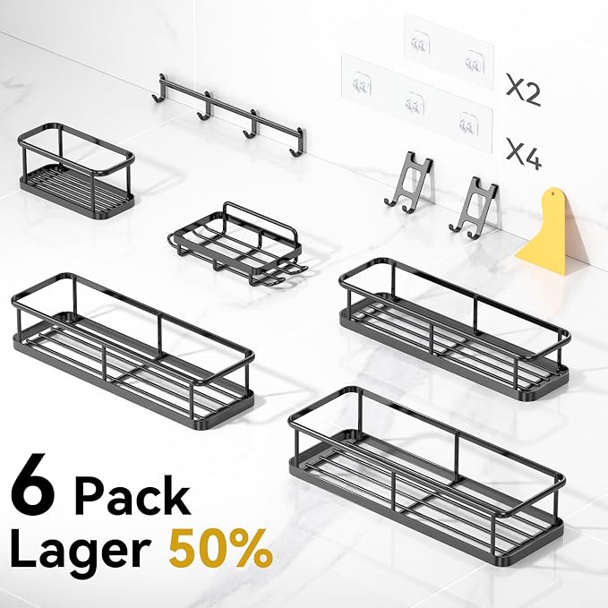 YASONIC Shower Caddy Adhesive, Rustproof Shower Shelves for Inside shower, No Drilling Bathroom Organizers and Storage, 6 Pack Large Capacity Bathroom Caddy for Kitchen & Home Decor-XXL Size - Image 2