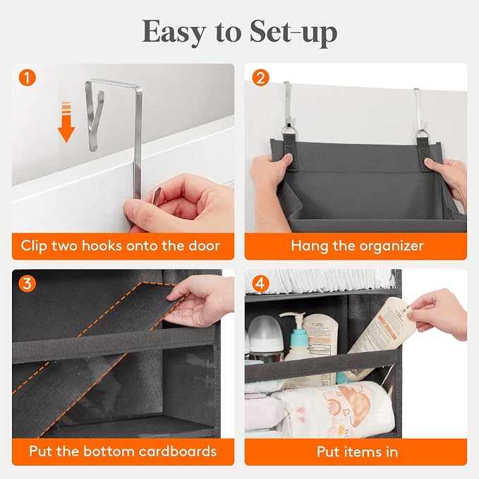 Lifewit 1 Pack Over the Door Organizer, 6 Section Clear Window Hanging Storage with 4 Side Pockets, Sturdy Anti Tilt 40 lbs Load Behind Door for Closet, Bedroom, Bathroom, Nursery, Dorm, Gray - Image 7