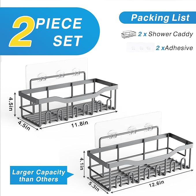 EUDELE Shower Caddy 2 Pack, Adhesive Shower Organizer for Home Decor & Kitchen Storage, No Drilling, Rustproof Stainless Steel Bathroom Shelf Organizer - Image 7