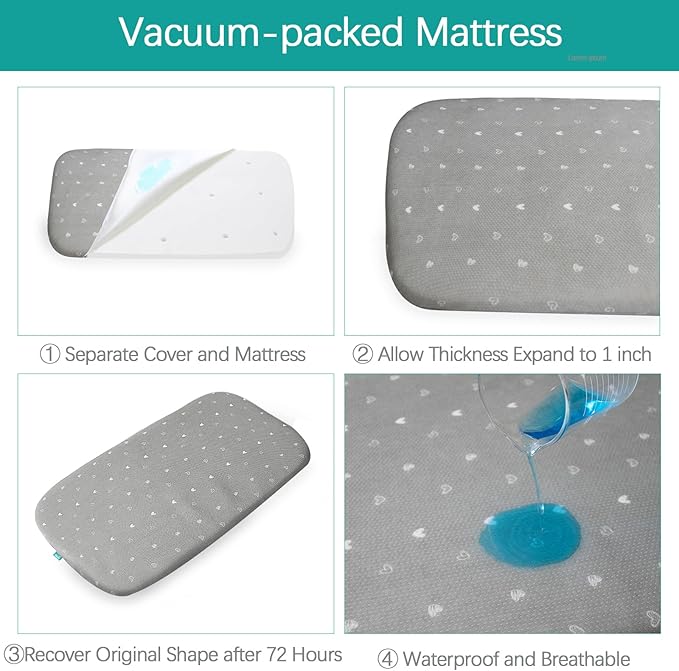 Bassinet Mattress Pad 33" x 20" x 1”, Fits Baby Delight, Jimglo, BCOL, BabyBond YADAQE, Koolerthings and Angelbliss Bassinet, Waterproof Lining Breathable Soft, Baby Foam with Removable Zippered Cover