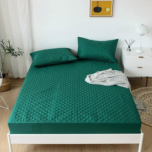 jejeloiu Teal Quilted Mattress Pad, 100% Waterproof Breathable Queen Bedding Fitted Sheet Mattress Protector 14" Deep Pocket Cotton Snow Down Alternative Filling Mattress Cover (Queen,Teal)