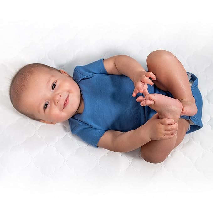 Sealy Baby Mini Fitted Waterproof Infant Portable Crib Mattress Protector Pad Cover, Durable and Comfortable Topper for Newborns and Toddlers, Machine Washable and Dryer Friendly, 38” x 24”- White