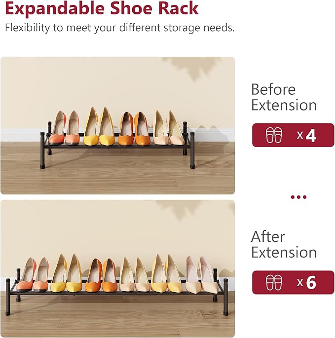 Tajsoon Expandable Shoe Rack for Closet 1 Tier, 28“-41“Adjustable & Stackable Shoe Shelf Storage, Metal Shoe Rack Organizer for Front Door Entrance, Closet, Garage, Entryway, Bronze - Image 7