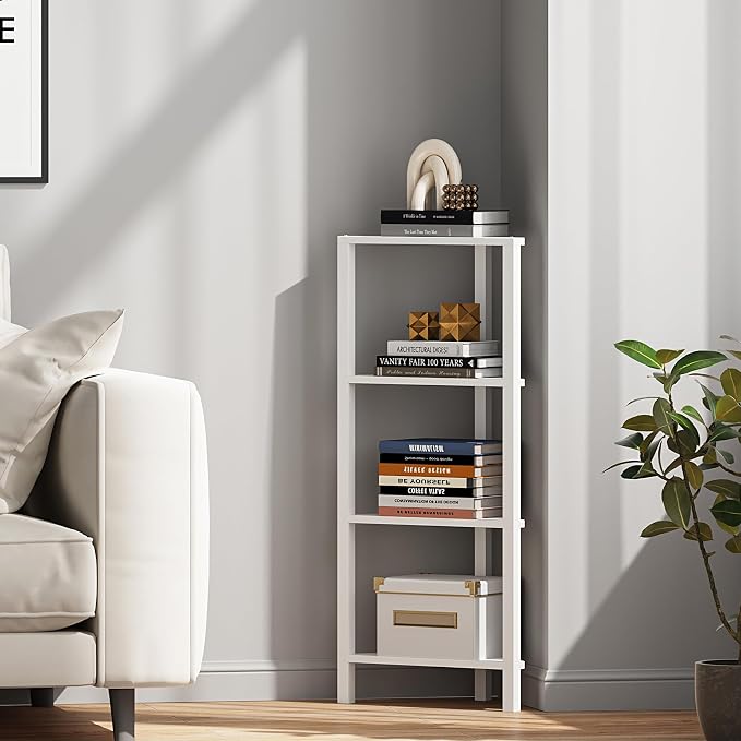 TUTOTAK Corner Shelf, 4-Tier Corner Bookshelf for Small Space, Narrow Display Corner Shelf Stand with Storage Rack, for Living Room, Bedroom, White BS05BW004 - Image 5