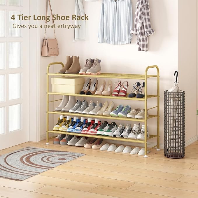 LINZINAR Shoe Rack 4 Tier Storage Organizer for Closet Entryway Metal Gold - Image 4