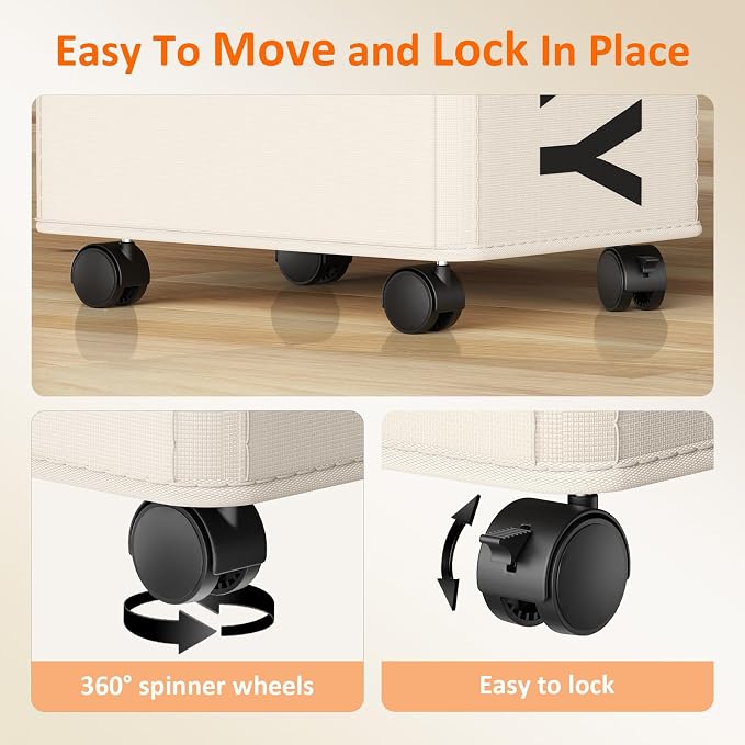 Optish 2 Pack Rolling Laundry Basket with Wheels, 90L Hamper with Wheels and Removable Mesh Bag, White Laundry Baskets on Wheels for Bedroom, Dorm, Clothes Hamper Organizer - Image 5