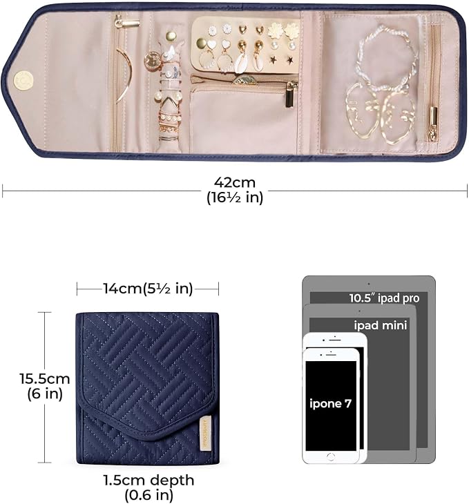BAGSMART Travel Jewelry Organizer Case Foldable Jewelry Roll for Journey Rings, Necklaces, Earrings, Bracelets,Mini,Smokey Blue - Image 4