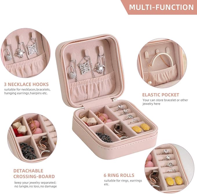 Mini Jewelry Travel Case,Small Travel Jewelry Organizer,Travel Portable Jewelry Case for Ring, Pendant, Earring, Necklace, Bracelet Organizer Storage Holder Boxes (Pink) - Image 2