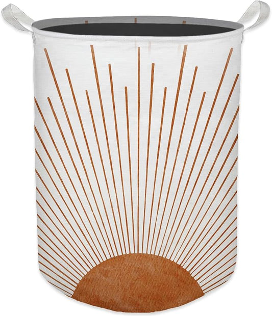 Boho Laundry Basket, Mid Century Modern Boho Terracotta Sun Sunshine Waterproof Collapsible Laundry Hamper Dirty Clothes Storage Toy Bin Organizer for Bathroom Bedroom Nursery Girls Kids Room by Unknown