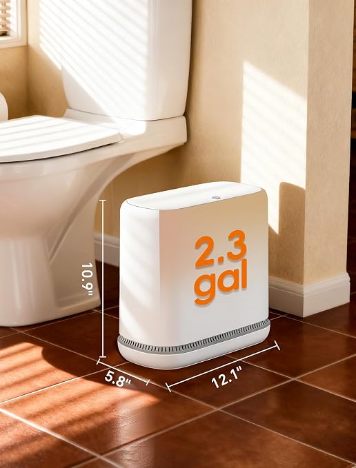Bathroom Trash Can with Lid, Slim 2.3 Gallon Vacuum adsorption Garbage Bin, Narrow Press Top Waste Basket for Odor Control & Dog Proof for Bathroom Bedroom Office Home - Image 5