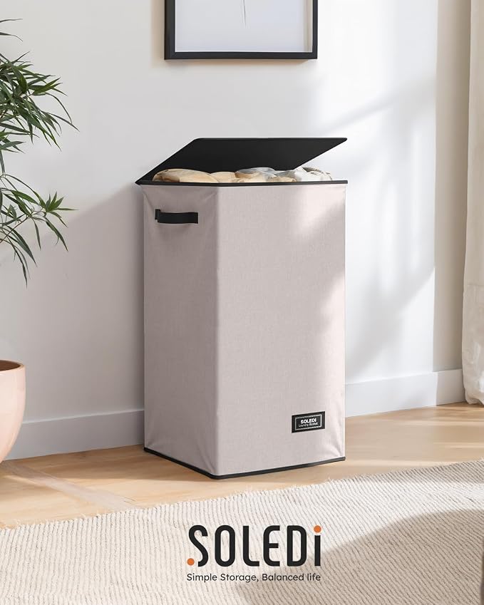 SOLEDI Laundry Hamper with Lid 90L Large & Tall Collapsible Laundry Basket, Clothes Hamper with Bag Removable Easy to Carry, Dirty Hampers for Bedroom, Bathroom, Dorm, College, Light taupe - Image 8
