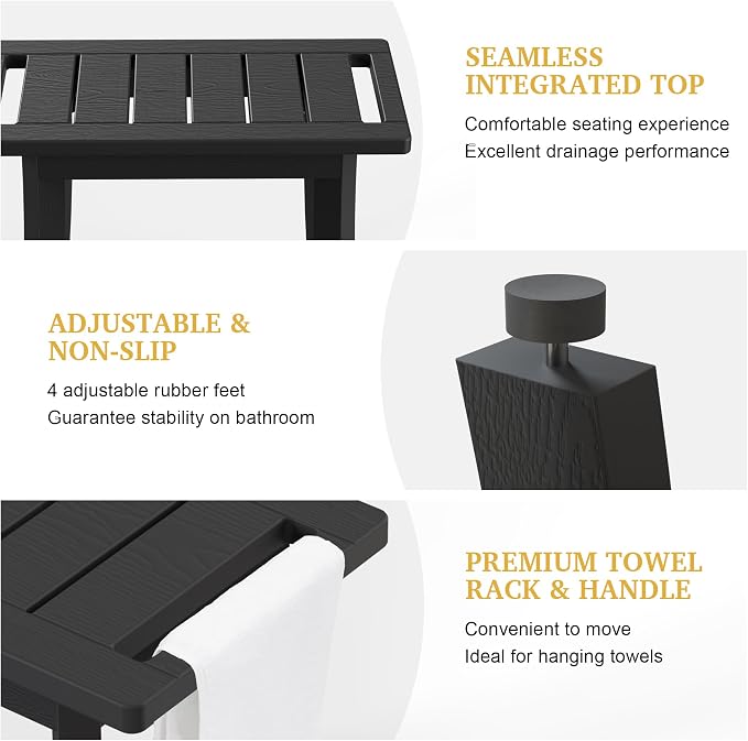 HIPS Shower Bench Inside Shower Stool with Storage Shelf, Waterproof Spa Bath Chair for Bathroom, Seat or Organizer for Living Room, Bedroom - Great for All Ages Unisex Elderly (Medium, Black) - Image 5