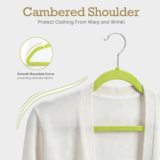 HOUSE DAY Vibrant Green Velvet Hangers 60 Pack, Non Slip Clothes Felt Hanger Heavy Duty for Coat, Premium Slim Space Saving Suit Hangers for Closet Organizer, 360° Rotating Silver Hook - Image 6