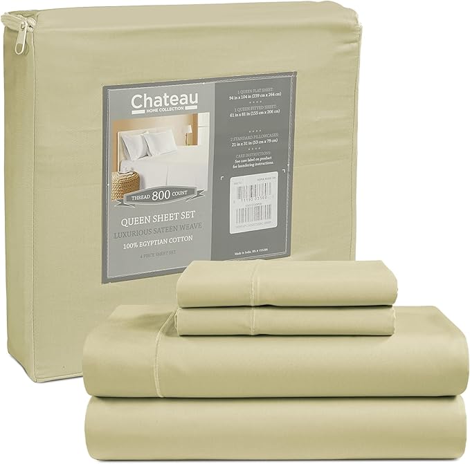 100% Cotton Sheets California King Size Sheets Set, CalKing Sheet Set, 800 Thread Count Sateen Weave Luxury Hotel Sheets, Naturally Cool Long Staple Egyptian Cotton, No Pilling & Shrink - Seafoam