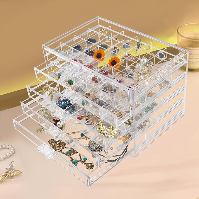 Ptaedex Jewelry Organizer Box, Acrylic Jewelry Holder Clear Jewelry Storage with 5 Drawers for Women Girls Men - Image 2