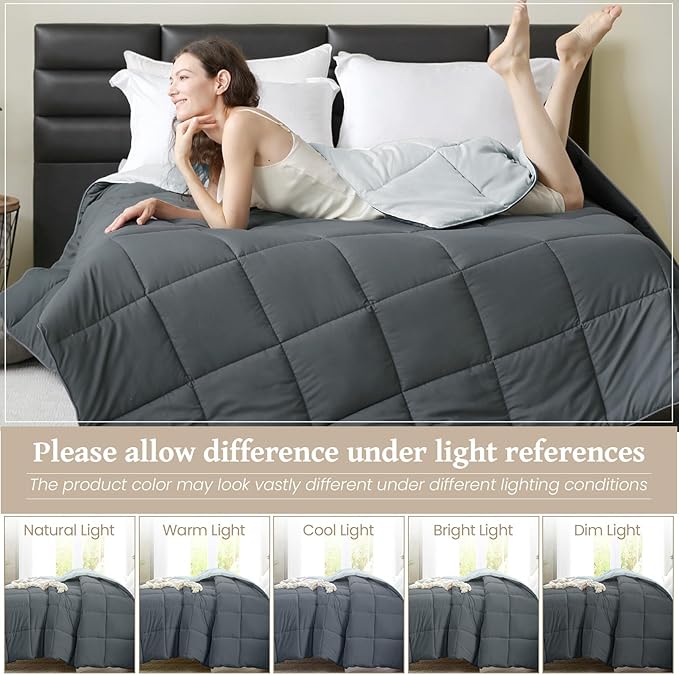 Homelike Moment Oversized King Comforter - Grey Duvet Insert Down Alternative Bed Oversize King Comforter, Lightweight Bedding Comforters Quilted Soft All Season Reversible Dark Gray/Light Grey