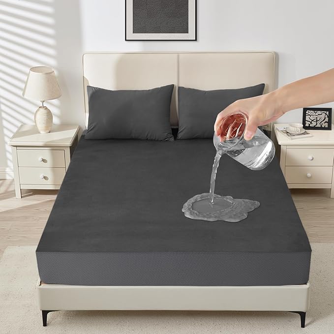 Sufdari Waterproof Mattress Protector Twin XL, Noiseless Mattress Cover with 18" Deep Pocket, Bed Bug Proof and Waterproof Fitted Sheets, Machine Washable Mattress Protectors Dark Gray