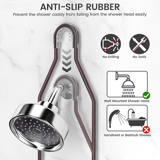 REINHARDT Shower Caddy Hanging Adjustable, Extended Length Rustproof Showers Caddy Over Showerhead with Hooks Soap Holder, Large Capacity Shower Organizer Anti-Swing Bathroom Organizer, Bronze - Image 4