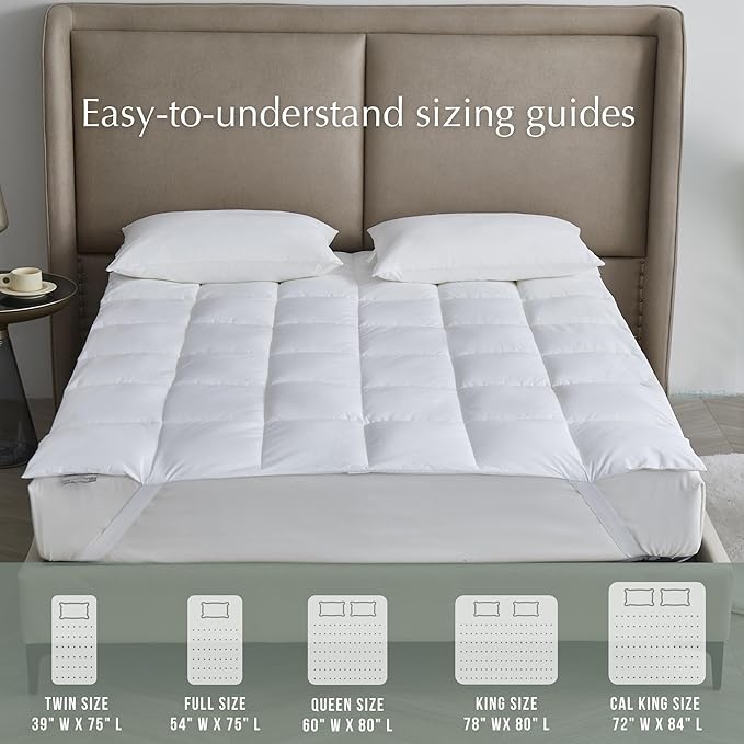 Kathy Ireland Brrr Pro Cooling Tencel Quilted Fitted Mattress Topper Queen Size, 300 Thread Count Tencel Lyocell/Polyester Filling Mattress Topper Breathable Soft Mattress Cover Pad - White