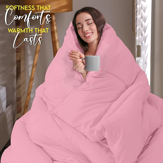 Utopia Bedding Queen Comforter Duvet Insert, Quilted Pink Comforter with Corner Tabs, Box Stitched Down Alternative Comforters Queen Size 88 x 88 inches