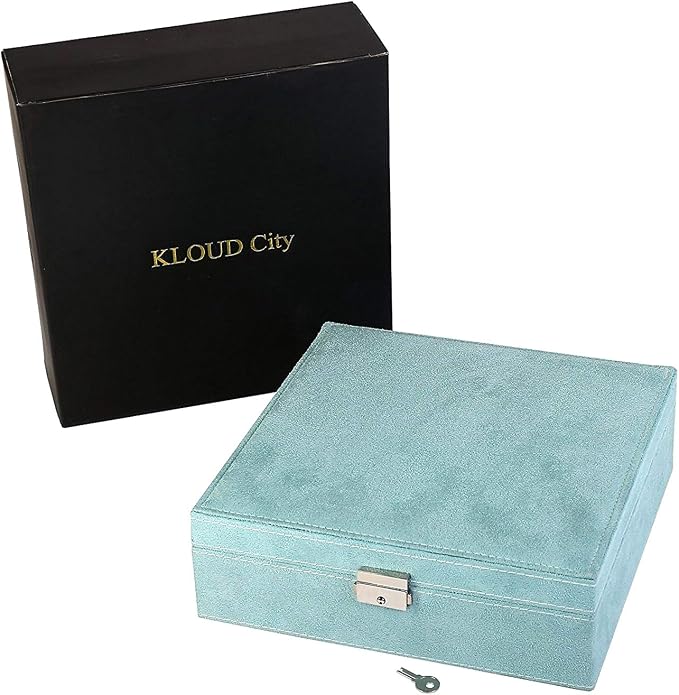 Two-Layer lint Jewelry Box Organizer Display Storage case with Lock (Blue) - Image 6