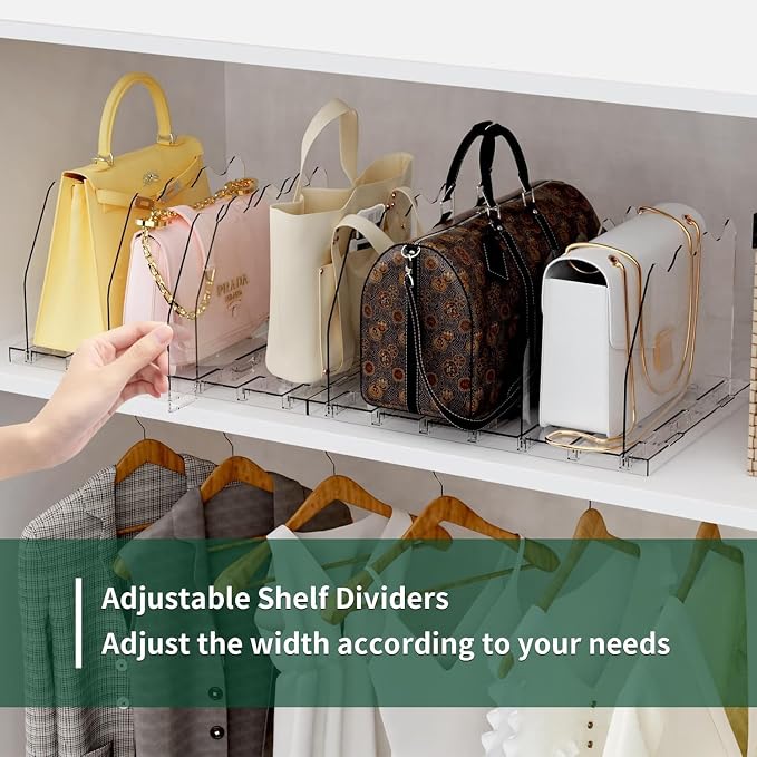 SPACEKEEPER Adjustable Shelf Divider for Closet, 2 Pack Clear Purse Organizers for Closet Acrylic Handbag Separators Storage Organizer Bookshelf Separator Dividers in Bedroom, Office - Image 4