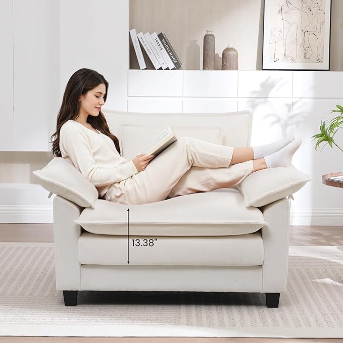 Oversized Accent Chairs Set of 2,44 inch Modern Living Room Chairs,Chenille Upholstered Cloud Sofa Chair Armchair with Extra Thick,Comfy Accent Chair Reading Chairs for Bedroom Apartment White