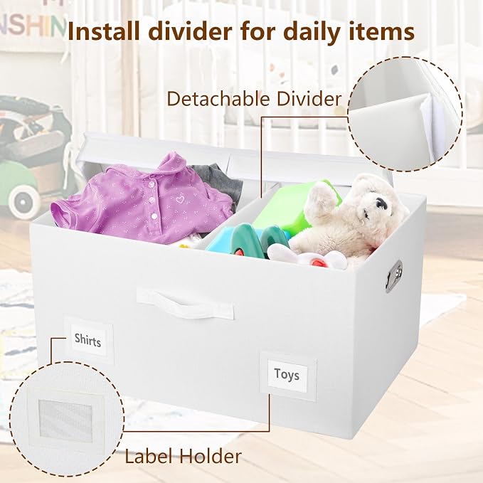 Graciadeco 75 Quarts Extra Large Decorative Storage Bins with Lids, 1 Pack White Collapsible Storage Bins with Lids, Stackable Storage Bins Decorative Box Storage With Lid Extra Large - Image 5