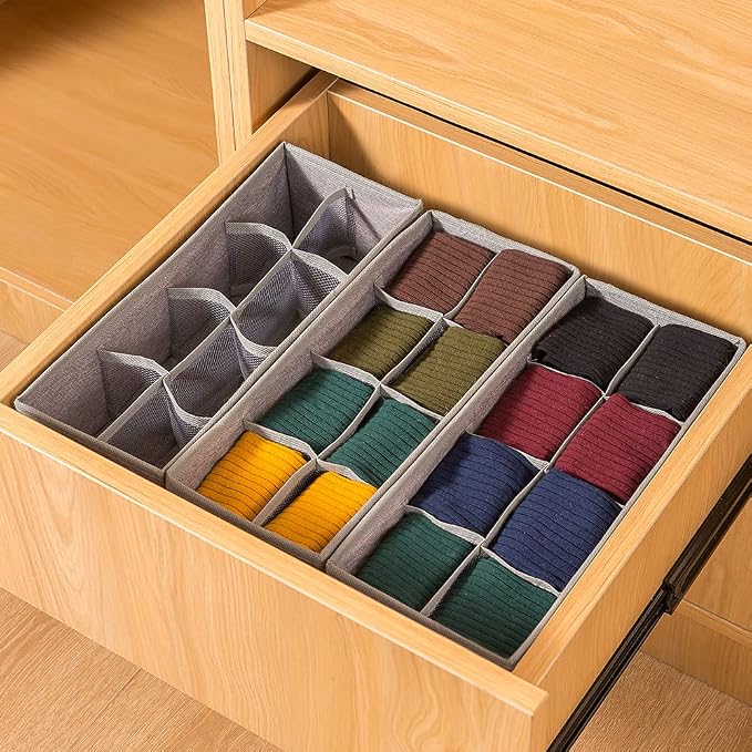 Qozary 3 Pack Sock Underwear Drawer Organizer Dividers, Collapsible Cabinet Closet Storage Boxes for Clothes, Socks, Lingerie, Underwear, Tie, Belt, Baby, Bedroom - Image 3