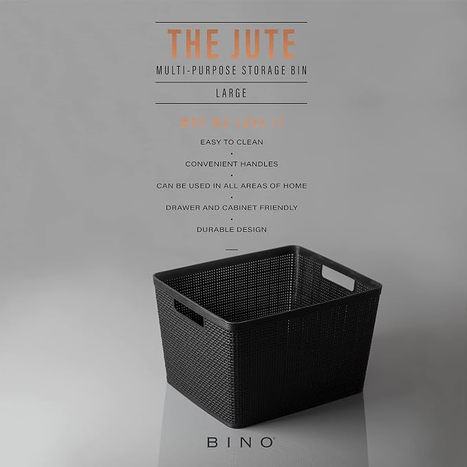BINO | Woven Plastic Basket | Large (Black), 3-Pack | THE JUTE COLLECTION | Home Organization, Space - Saving Storage, Stylish Design | Jute Basket | Plastic Storage Basket - Image 2