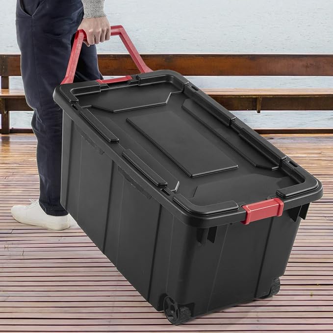 Storage Bins 40 Gallon Heavy-Duty Plastic Storage Bins, 2 Pack Container Totes with Durable Lid and Secure Latching Buckles, Stackable, Tough Storage Containers for Garage and Metal Rack Organizing - Image 4