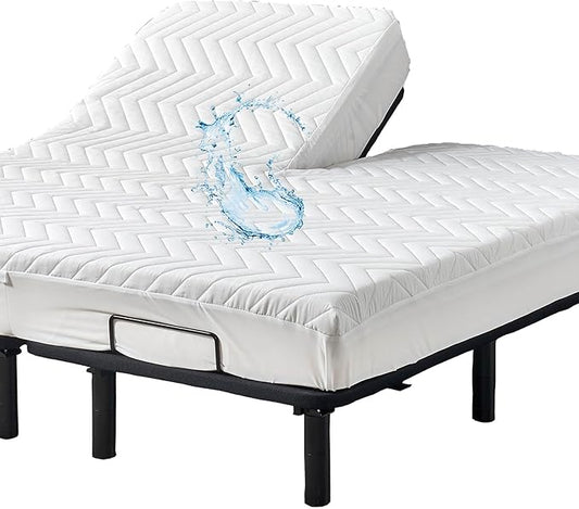 Kingnex Waterproof Quilted Split Top King Mattress Protector Pad for Adjustable Bed with Upper Flex Fitted Sheet Padded Mattress Cover 32-34 Split from Head