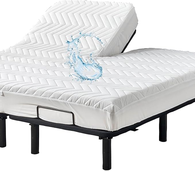 Kingnex Split Top Queen Waterproof Mattress Protector, 60x80, 14 Deep Pocket, Fitted Sheet Style, Brushed Polyester, White, Quilted, Washable