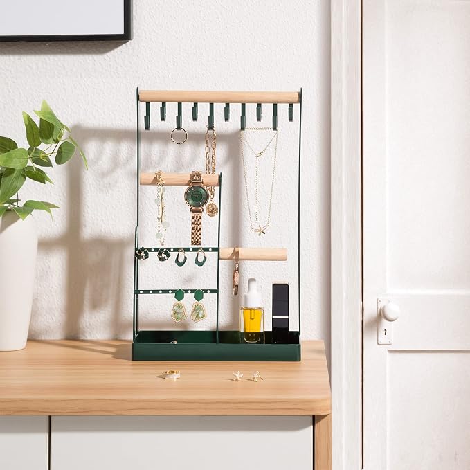 ProCase Cute Jewelry Stand, Aesthetic Jewelry Organizer for Dresser Vanity, Jewelry Holder Display for Necklaces Earrings, Gifts for Teen Girls Women, Bedroom Dorm Decor -Medium, Green - Image 5