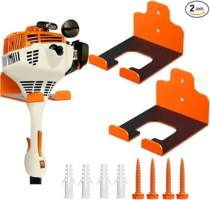 JNIHEEP Garage Organizer Trimmer Rack, Garden Power Tool Hanger Weed Whackers Holder Wall Mounted for Grass Trimmer, Hedge Trimmer, Garage Trimmer, Garden Tools,2 Pack(Orange) by JNIHEEPHOUSEWARE