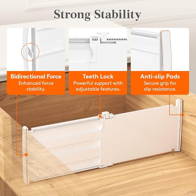 Lifewit 6" Tall 9 Pack Drawer Dividers, 30-47cm/11.5-18.5" Expandable Drawer Divider for Clothes, Adjustable Dresser Drawer Organizers, Drawers Separators for Dresser/Bathroom/Closet/Kitchen White - Image 4