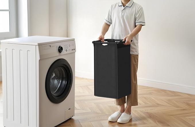 Herture Laundry Hamper with Shelf, Laundry Basket 3 Section, Laundry Sorter with Pull-Out Removable Large Bags and Movable Wheels, Metal Frame, 3 x 15.87 Gallons (60L), Rustic Brown + Black PF04XLY - Image 7