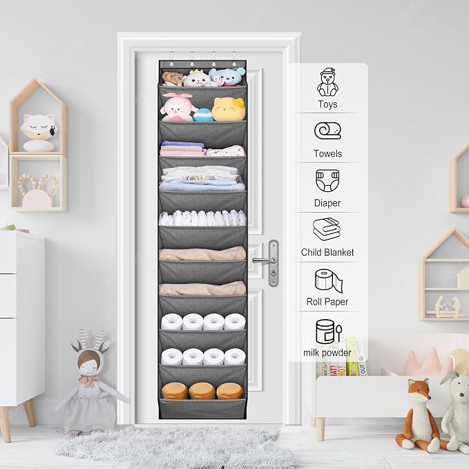 SLEEPING LAMB Over The Door Shoe Organizer for Closet with Large Deep Pockets, Narrow Shoe Rack for Door Hanging Boots Storage, Grey - Image 7