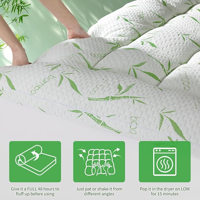 3 Inch Mattress Topper King Size - 1500GSM 3D+7D Down Alternative Fill Pillow Top Mattress Pad, Viscose Made from Bamboo Cover, Extra Firm for Back Pain, 6"-18" Deep Pocket (78"x80")