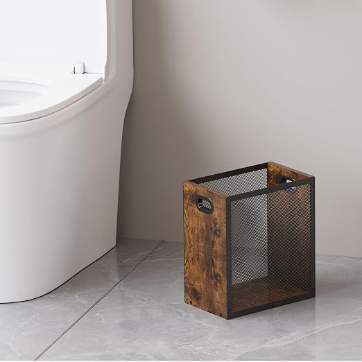 Small Trash Can, Retro Garbage Can With Handle, Iron and Wood Combination Office Trash Can, Industrial Style Design Wastebasket Bin for Bathroom, Laundry Room, Kitchen, Office, Dorm(2.2 Gallon) - Image 9