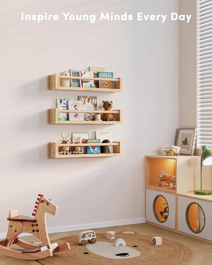 G&W Gruwald Nursery Book Shelves, Set of 3, Hanging Bookshelf, Wall Book Shelves for Bedroom Kids, Floating Shelf for Wall, Nursery Decor - Image 6