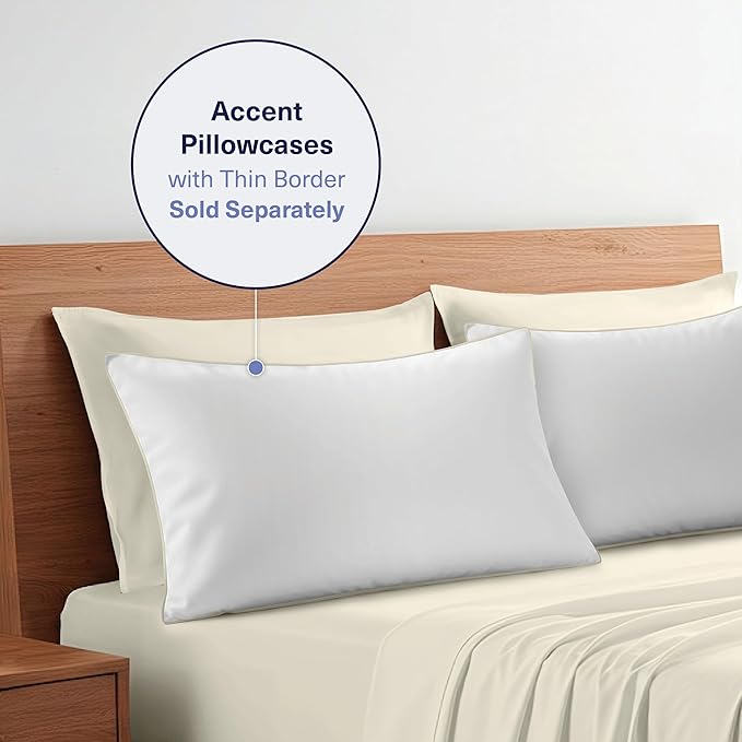 Kickoff Viscose Bamboo Sheets Short Queen Size 4-pc 100% Organic Bamboo Viscose Bed Cooling Sheets Short Queen Size Set Cool Bedding for hot sleepers sheet, Flat, Fitted, Pillowcases (Buttercream, SQ)