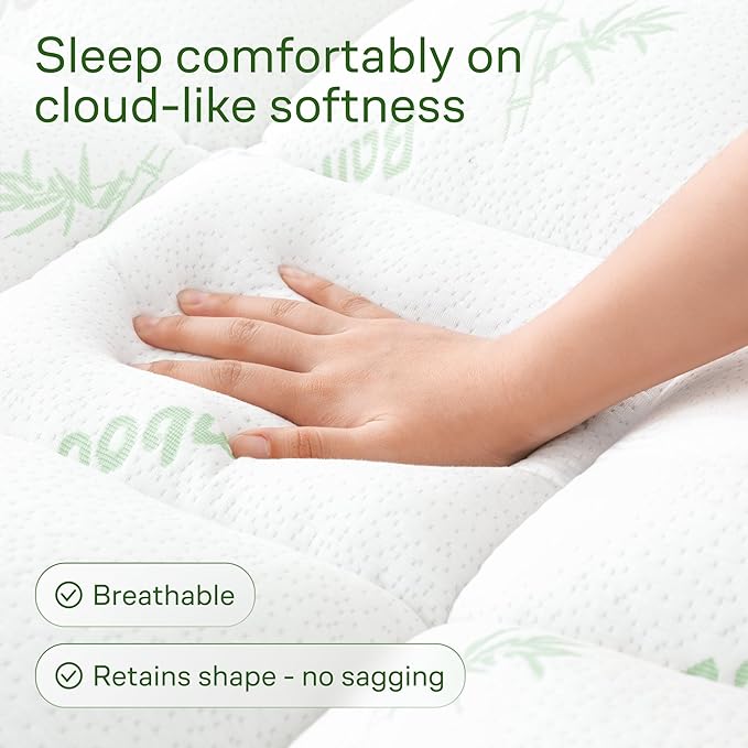Ultra Soft Full XL Size Mattress Topper - Viscose Made from Bamboo Pillow Top Mattress Pad for Back Pain Relief - Naturally Cooling for Hot Sleepers, Green