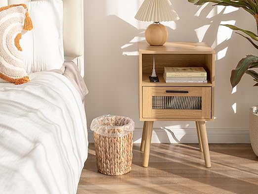 StorageWorks Wicker Waste Basket, Small Trash Can for Bathroom, Water Hyacinth Trash Basket for Office, Wicker Garbage Can for Bedroom, Round, 1 Pack - Image 6