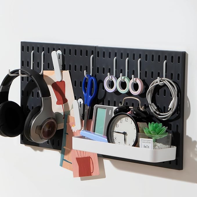 Keepo Peg Board Wall Organizer – Plastic Pegboard Panels, Modular Peg Board Storage System for Home Office, Craft Room, Gaming Setup (Black, 22″×11″) by Keepo
