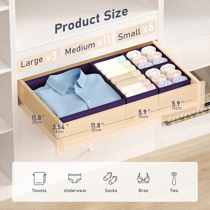DIMJ Drawer Organizer Clothes - 20 Pack Closet Drawer Organizer Bins for Baby Clothes Storage, Fabric Dresser Organizer for Nursery Bedroom, Foldable Small Drawer Dividers for Underwear Socks - Image 2