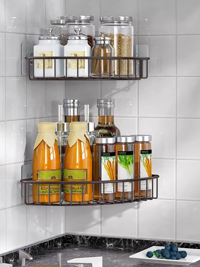 SMARTAKE 2-Pack Corner Shower Caddy, SUS304 Stainless Steel, Wall Mounted Bathroom Shelf with Adhesive, Storage Organizer for Toilet, Dorm and Kitchen (Bronze) - Image 5