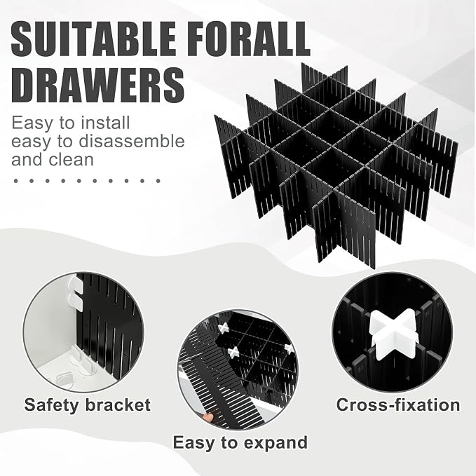Blosssound 15 Pcs 5.12 Tall Drawer Divider Adjustable Drawer Organizer DIY Ultra Deep Storage Organizer Separator with Fixed Buckle for Underwear Socks Dormitory Office Kitchen Bedroom(Black) - Image 2