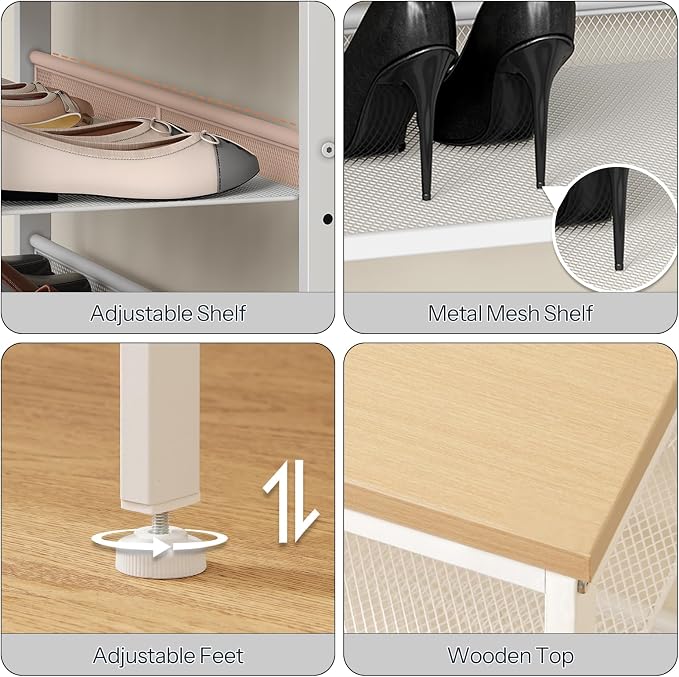 HOOBRO Shoe Rack for Entryway, 5-Tier Shoe Organizer with Adjustable Mesh Shelves, 12-16 Pairs of Shoes, Spacious Floor Mount, Metal, Industrial, Shoe Shelf for Closet, Natural and White WN12XJ01 - Image 7