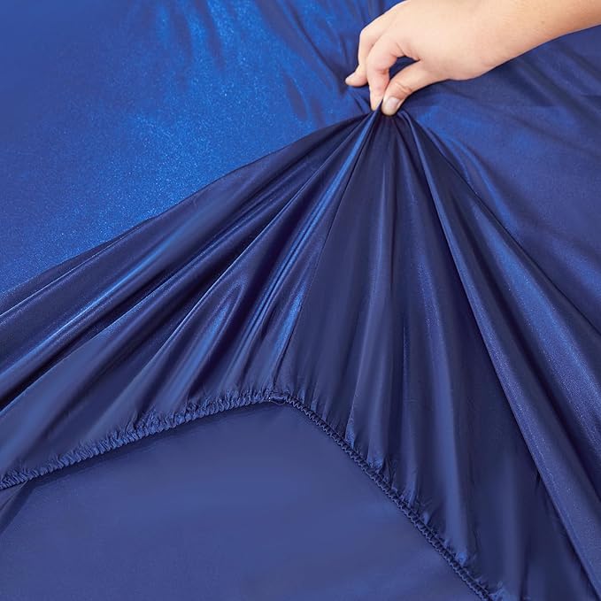Bedding_Dreamer Blue Comforter Set Satin Sheet Set Jacquard King Bedding Set 8 Pcs Vintage Neoclassical Floral Bed Home Decor Soft Comforter Luxury Hotel Silky Bed in a Bag with 1 Cushion Cover